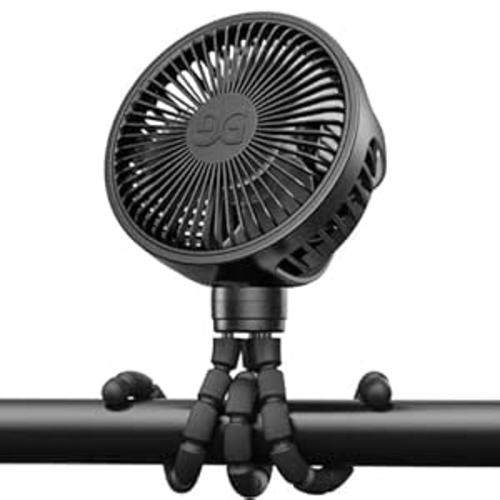 Mini Portable Handheld Fan USB Rechargeable Battery Operated, Stroller Fan with Flexible Tripod Clip on for Baby (Jet Black)