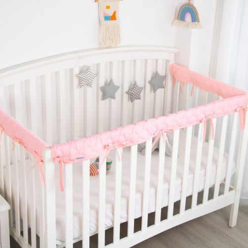 Biloban-3 Pieces Reversible Crib Rail Covers, Crib Rail Guard, Teething Guard Wrap ,Thick Quilted, Pink & White, Set of 3