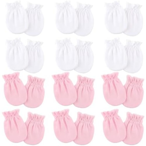 BQUBO 12 Pairs Baby Mittens Newborn Infant Toddler Mittens No Scratch Cotton Elastic Wrist Gloves for Boys Girls 0-6 Months