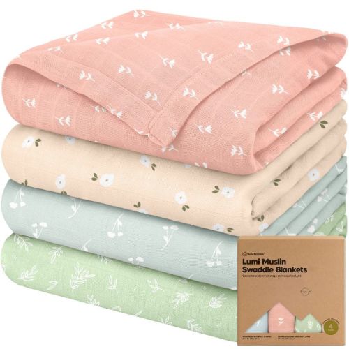 KeaBabies 4pk Muslin Swaddle Blankets for Baby Boys, Girls - Organic Baby Blankets, Nursing Swaddles for Newborns (Bloom)