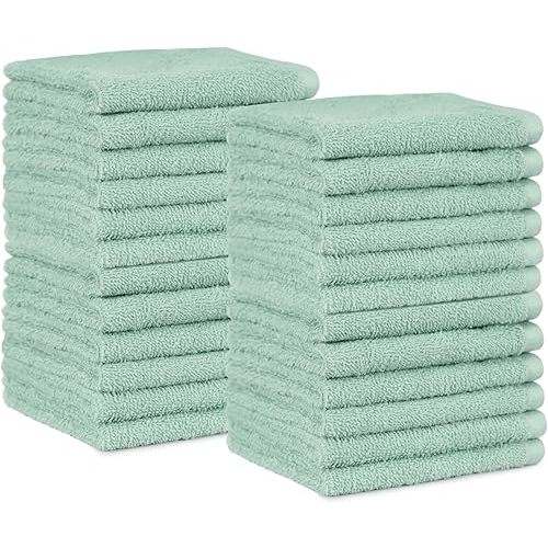 Amazon Basics Washcloth for bathroom, 100% Cotton Extra Absorbent , Fast Drying - salon towels - 24-Pack Seafoam Green, 12 x 12 inches