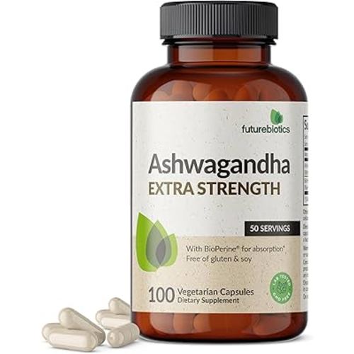 Futurebiotics Ashwagandha Extra Strength Stress & Mood Support with BioPerine - Non GMO Formula, 100 Vegetarian Capsules