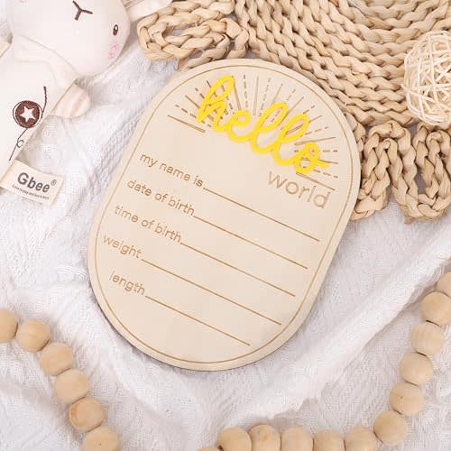 Agkvw Sunshine Hello World Birth Announcement Sign - Baby Birth Stats Hello World card, Gender Neutral Welcome Baby Wood Sign, Birth Stat Sign Newborn Bundle