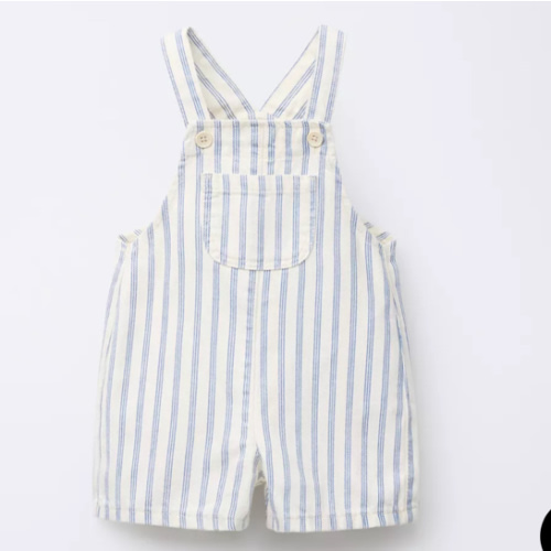 STRIPED TWILL OVERALL SHORTS - Ecru | ZARA United States