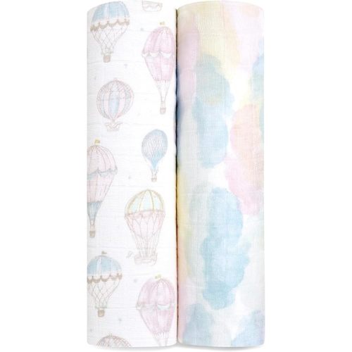 aden + anais 100% Organic Cotton Muslin Swaddle, Breathable Baby Blanket, Ideal for Boys, Girls, Newborns, Babies & Infants, Receiving Blanket, Soft Lightweight Wrap, 2 Pack, Above The Clouds