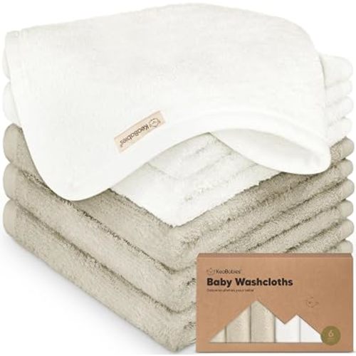 6-Pack Baby Washcloths,Soft Absorbent Washcloths for Face,Body(White/Stone)
