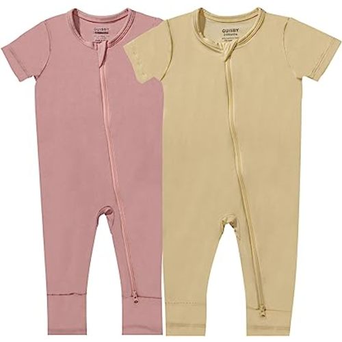 GUISBY Rayon Made from Bamboo Baby Pajamas, Summer Short Sleeve Footless Rompers, 2 Way Zipper Sleeper