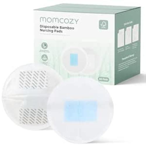 Momcozy Bamboo Disposable Nursing Pads, Blue Core Ultra-Absorbent, 80PCS | Leakproof, 3D Design, Biodegradable, for Sensitive Skin, Individually Wrapped, Portable for On-the-go