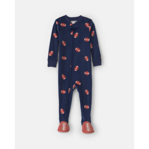 Baby Boy 1-Piece Football 2-Way Zip DreamPlush Snug Fit Footed Pajama - Navy Blue | Carter's