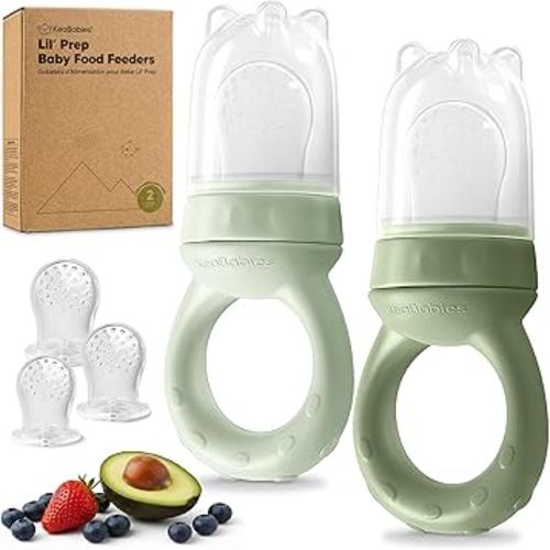 KeaBabies Baby Fruit Feeder 2pk - Silicone Baby Food Feeder for Babies 6-12 Months, Breast Milk Popsicle for Teething, Weaning, Freeze Frozen Solid Food, BPA-Free Infant Feeding Essential (Soft Fern)
