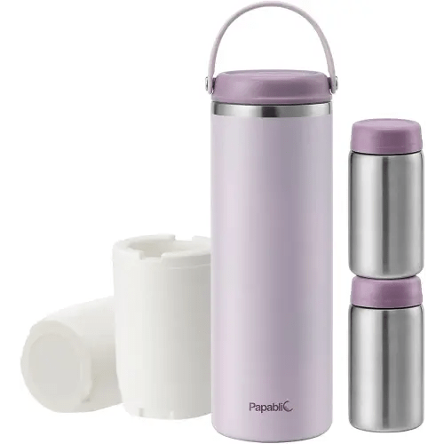 Papablic 360° CapsuleChill Breastmilk Cooler for 36H Safe Storage, Stress-Free Portable Breast Milk Chiller for Working Mom, 20oz Travel Cooler with 2pcs Stainless Steel Baby Bottles, Lilac Purple