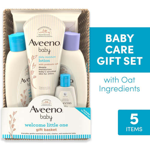 Aveeno Baby Little One Gift Basket, Baby Skincare Set with Nourishing Baby Body Wash & Shampoo, Calming Bath Wash, All Over Baby Wipes, & Daily Moisturizing Lotion