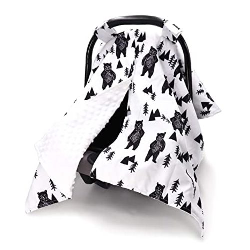 TANOFAR Carseat Covers Baby Boy & Girl, Peekaboo Opening Infant Car Seat Cover for Winter, Warm & Cozy, Bear