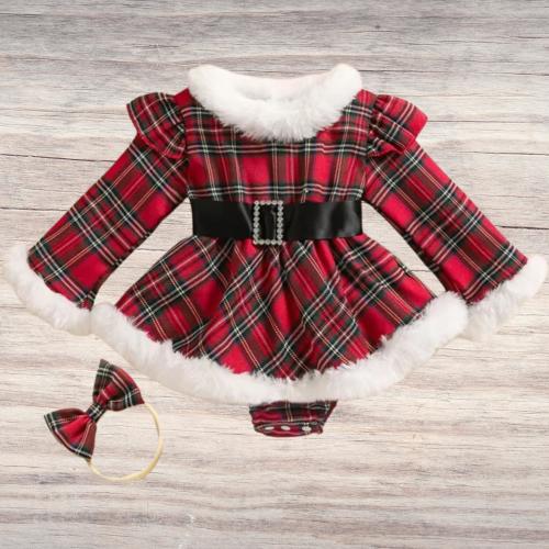 Christmas Baby Romper Dress: Red Tartan Skirt, Photo Prop Outfit My First Christmas Outfit