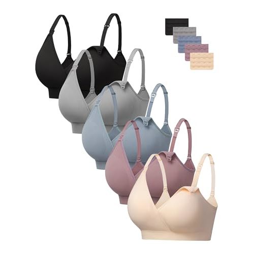 HBselect Nursing Bras for Breastfeeding, Seamless V Neck Maternity Bra Wireless Women Pregnancy Postpartum Bra Sleep Bralette