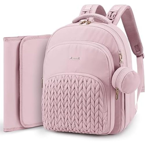 LOVEVOOK Diaper Bag Backpack, Baby Bag with Changing Pad for Mom Dad, Large Waterproof Mommy Bag with Stroller Buckles, Travel Essential with Pacifier Case & Insulated Bottle Pockets, Pink