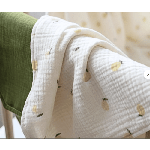 Muslin Baby Blanket, Lemon Print Swaddle, Double Layer, Embroidered Name, Baby Shower Gift