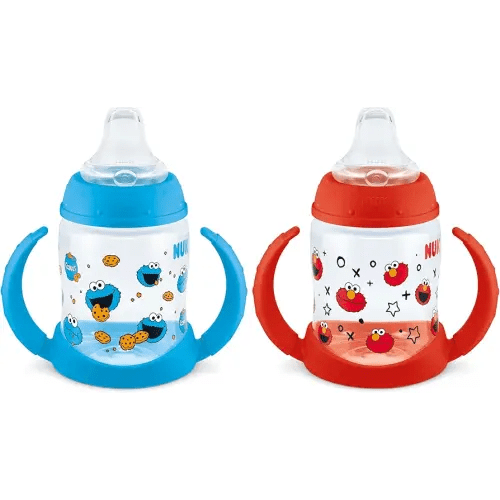 NUK Learner Cup, 5oz, Pack of 2, Sesame Street, Elmo and Cookie Monster – Soft Spout, Easy-Grip Handles, BPA Free, Spill Proof Transition Sippy Cup