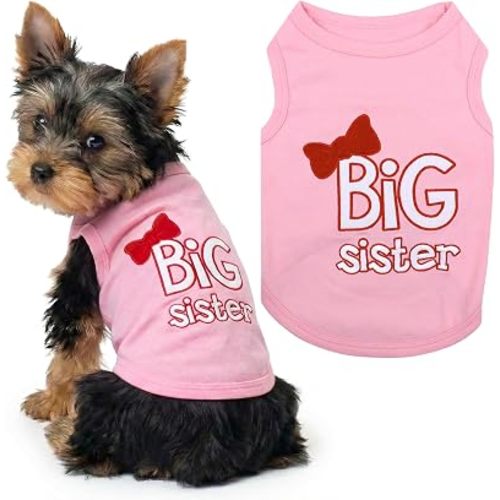 Parisian Pet Dog Shirt – 100% Cotton Shirts for Small Dogs – Pink Sleeveless Puppy Clothes – Lightweight and Breathable Dog Apparel – Girl Big Sister Dogs Clothes - Stretchy Pet T Shirts