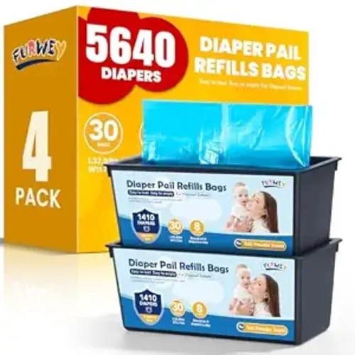 Diaper Pail Refill Bags 30 Bags Per Refill,Compatible with Genie Easy Roll Signature Diaper Pails Holds Up to 5640 Newborn Diapers Talc Powder Scent 7 Layer Odor Barrier,Scented,4PACK (120 Bags)
