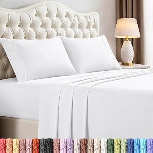 King Sheets Set, 4 Pieces 16" Deep Pocket Hotel Luxury Bed Sheets, White