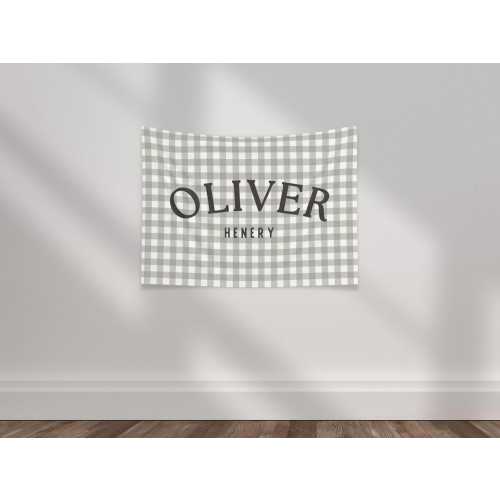 Gingham Name Banner Custom Boy Name Banner Neutral Nursery Decor Custom Kids Room Name Flag Boy Room Name Sign Coquette Nursery Gingham Sign