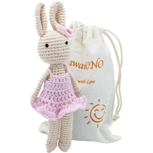 Crochet Stuffed Animal - Adorable Handmade Bunny Daughter Plushie Doll with Pink Dress, Ideal for Infants - Knitted Stuffed Animal Crocheted Stuffed Animals for Newborns