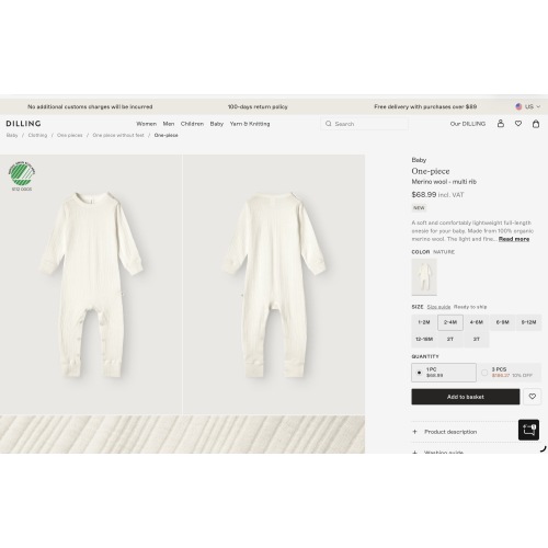 One -piece Merino wool