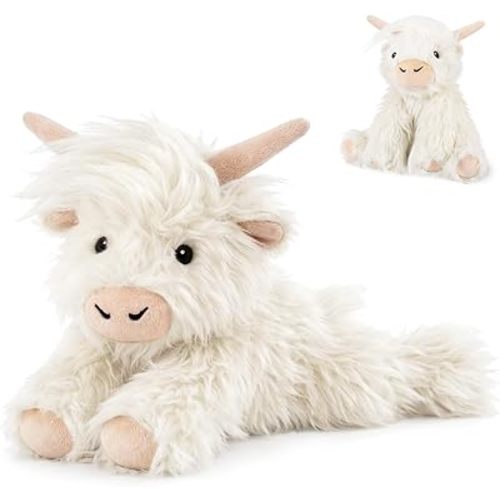 SuzziPals Heatable & Coolable White Weighted Highland Cow Stuffed Animal, Microwavable Stuffed Animals Heating Pad for Period Cramps, Cows Plushies for Stress Relief, White Highland Cow Gifts