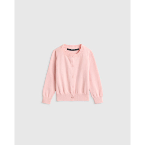 100% Organic Cotton Crewneck Cardigan in Silver Pink