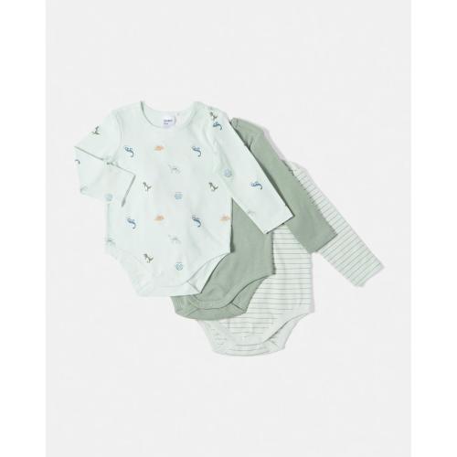 3 Pack Cotton Long Sleeve Bodysuits - Kmart