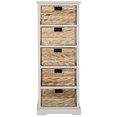 SAFAVIEH Home Collection Vedette Vintage Grey 5-Drawer Wicker Basket Storage Tower (Fully Assembled)
