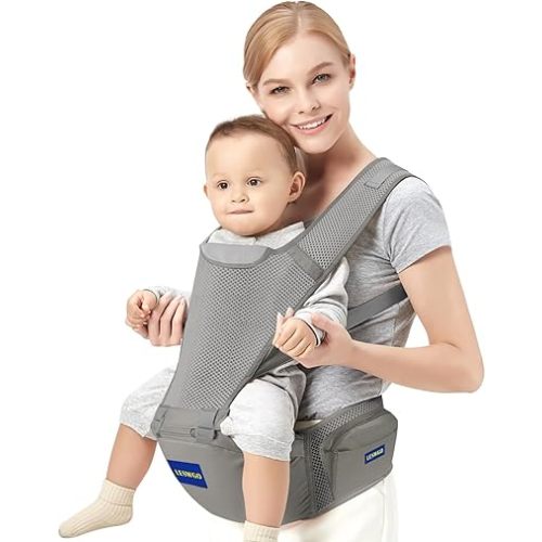 Baby Carrier with Hip Seat, 6-in-1 Baby Carrier Newborn to Toddler, Adjustable Detachable Infant Baby Hip Seat Carrier for 0-36Months (Grey)