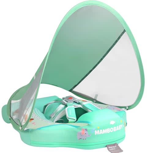Mambobaby Float with Canopy and Tail New Upgraded Non-Inflatable Baby Pool Float Mambo Float Swim Trainer Solid Infant Swim Float Adjustable Pearl Foam Baby Swim Ring