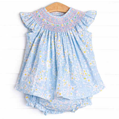 Fluttering Fields Smocked Diaper Set, Blue – Stitchy Fish