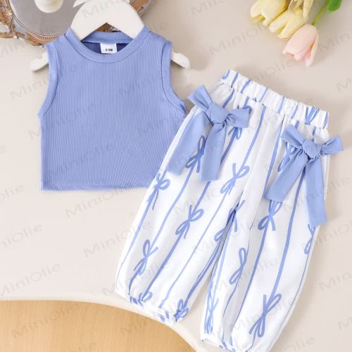 Baby Girl Bow Stripe Rib 2-piece Set