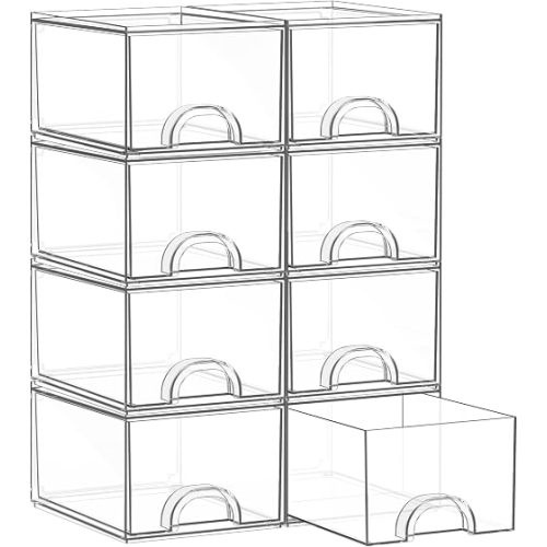 8 Pack Small Clear Stackable Acrylic Storage Boxes & Drawers