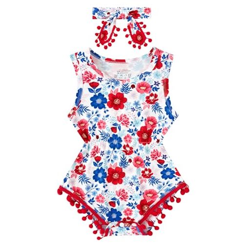 UNICOMIDEA Baby Girls Outfit Newborn Romper Jumpsuits Sleeveless One-Piece Clothes 0-24 Months Bodysuit with Headband
