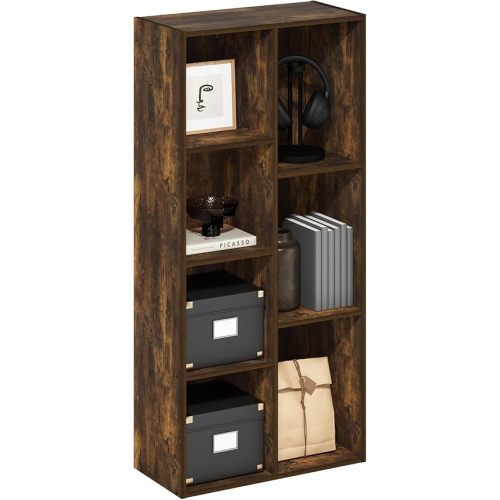 Furinno Luder 7-Cube Open Shelf Bookcase, Bookshelf, Amber Pine