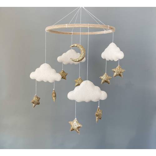 Baby cloud mobile neutral, star and moon mobile nursery, expecting mom gift