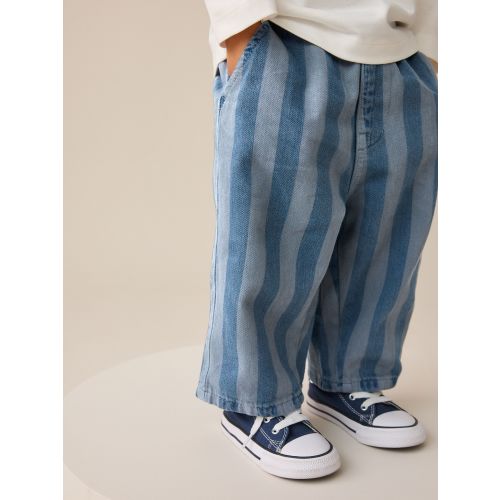 Dark Blue Stripe Pull On Wide Trousers (3mths-7yrs)