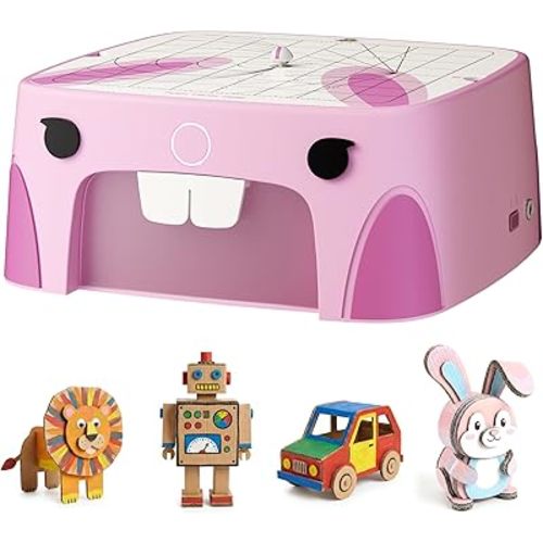Rabbit Kids Cardboard Cutter for Ages 3+, Safe Bladeless Power Tool for Cardboard Crafts, DIY STEM & STEAM Educational Construction Kit, Creative Upcycling Gift Toy for Boys & Girls