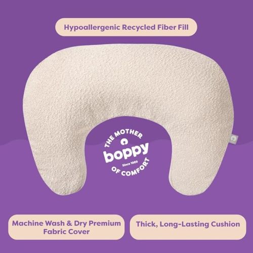 Boppy Nursing Pillow - Ergonomic Bottle & Breastfeeding Pillow with High, Firm, Large Area, Water-Repellent Cushion with Washable Cover; Baby Safety Alliance Verified - Oatmeal Boucle