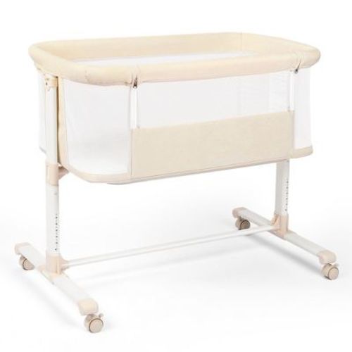 TODECARE Baby Bassinet Bedside Sleeper, 2 in 1 Folding Portable Bedside Sleeper with Wheels, All-Sided Mesh Infant Travel Crib for Toddlers, Beige