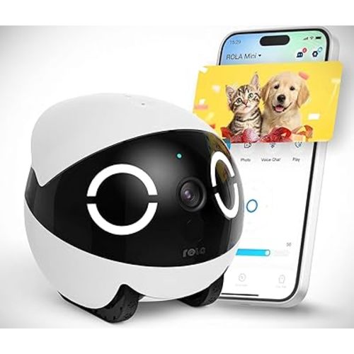Mini Pet Camera Robot - Enabot EBO ROLA 2K HD Indoor Movable Camera with 5000mAh Battery, Two-Way Talk, Night Vision, Motion Detection, One-Touch Call for Pet Monitoring & Family Companion