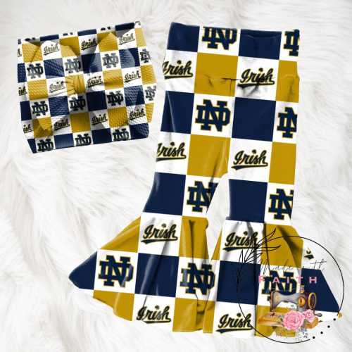 Notre Dame bummies or Flare Pants with bow
