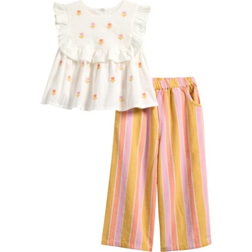 Kids' Frill Top & Stripe Pants Set, 12-18M