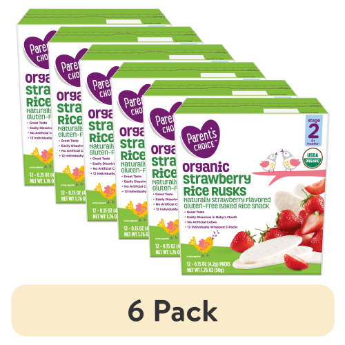 (6 pack) Parent's Choice Organic Strawberry Rice Rusks Baby Snacks, 0.15 oz Box (12 Pack)