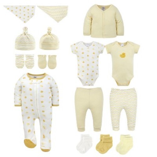The Peanutshell Layette Gift Set, Lucky Ducky Baby Clothes with Bibs and Accessories, 0-3 Months, 15 Piece Set