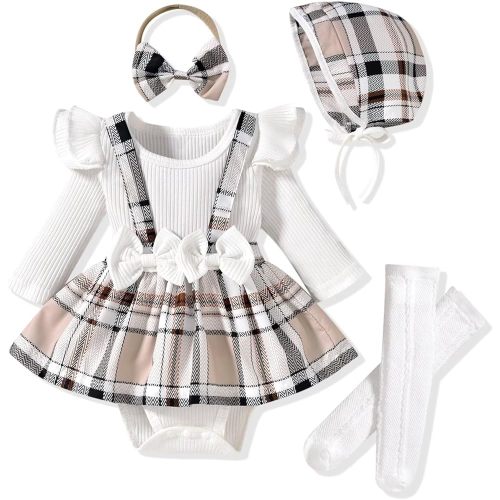 Unutiylo Preemie Newborn Baby Girl Clothes Romper Suspender Dress Fall Winter Outfits Ruffle Long Sleeve Jumpsuit